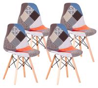 Set 4 Sedie 85x48x54 cm in Tessuto Patchwork da Interno Rosso e Arancione