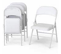 Set 4 Sedie Bianche in Metallo e Seduta in Ecopelle Imbottita Sedia Ergonomica