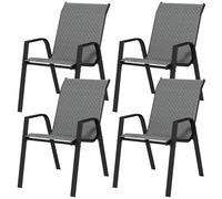 Set 4 Sedie da Giardino Impilabili con Braccioli 52x70x85 cm in Rattan PE e Acciaio Grigio