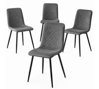 Set 4 Sedie Grigio con Rivestimento in Velluto e Piedi Neri Seduta Ergonomica