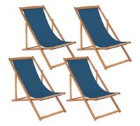 Set 4 Sedie Sdraio Reclinabile Pieghevole 60x106x88h cm in Legno Relax Noemi Blu