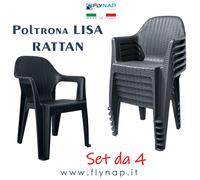 SET 4 Sedie sedia casa giardino bar outdoor bistrot Poltroncina Lisa rattan