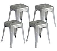 Set 4 Sgabelli Impilabili 39x39x46 cm in Lamiera Galvanizzata Silver