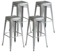Set 4 Sgabelli Impilabili 44x44x77 cm in Lamiera Galvanizzata Silver