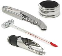 Set 4 Sommelier in Cofanetto latta per Vino Termometro Bar Anello Apribottiglie