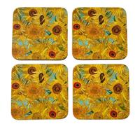 Set 4 Sottobicchieri In Sughero Back Square Van Gogh Sunflowers Multicolore