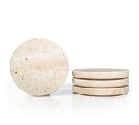 Set 4 Sottobicchieri in Travertino Naturale Beige, Ø10 cm, Rotondi