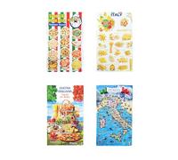 Set 4 Strofinacci Canovacci Souvenir Italiani, Tessuto Tela Cotone, da regalare, Utile in Cucina, Decorativi, Tematici, Made in Italy, motivi Pasta Pizza Italia Cucina, Eco-friendly, tessuti per casa