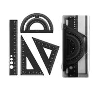 Set 4 strumenti per geometria in alluminio con bordi, Black | Design infrangibile con angoli arrotondati sicurezza e design leggero per uso accademico per elementi