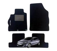 Set 4 Tappeti in Moquette NERI Adatti per MEGANE III SW 2008-2016 - Compatibli NON Originali, con Bottoni di Fissaggio, con Battitacco cucito e antiscivolo