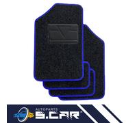 Set 4 Tappeti In Moquette Per Auto Tappetini Universali Bordo Blu Con Battitacco