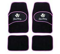 Set 4 Tappetini Daisy Pink con Fiore Univ.Moquette Nera Bordo Rosa Simoni Racing