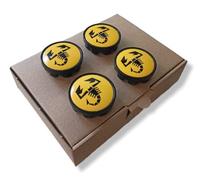 Set 4 Tappi Coprimozzo Copri Mozzo con Scorpione Diametro 50 mm Compatibili per ABARTH Cerchi Essesse Coppe Coppette per Cerchi in Lega Giallo Nero