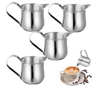 Set 4 Tazze in Acciaio Inox 50ml Manico, Argento | Bric Piccolo per Latte e Caffè, Uso Home e Spezie, Facile da Pulire, Multiuso
