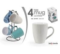 SET 4 TAZZE IN CERAMICA MUG 4 COLORI 360 ML CON STAND COFFEE BAR SIZ-817878