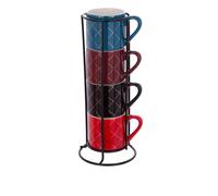 Set 4 tazzine caffè colorate porcellana con stand multicolore