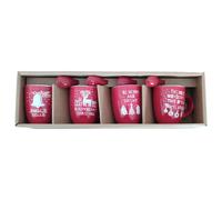 Set 4 Tazzine Caffè Natalizie Gres Rosso 7cl con Cucchiaini Idea Regalo