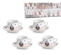Set 4 Tazzine e Piattini Soggetti Natalizi 5.6 cm in Porcellana d'Autore Nàvel