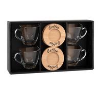Set 4 tazzine in vetro e piattini in bambù