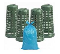 Set 4 Trespolo Porta Sacco 100 Litri Verde Traforato con Coperchio e Fermasacco + 20 Sacchi e 6 Etichette Adesive Bidone Spazzatura per Raccolta Differenziata Giardino Esterno isola ecologica pronta a