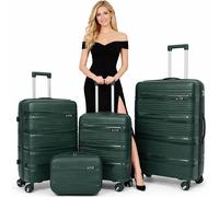Set 4 Valigie Rigide e Beauty Case da Viaggio Verde Oliva e Maniglia Telescopica