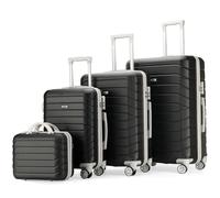 PROVITERA Set 4 Valigie Rigide in ABS con Beauty Case, Valigia con Manico Telescopico e Ruote Easy Roll, Trolley con Lucchetto e Serratura a Codice, Bagaglio a Mano Design Moderno (Nero)