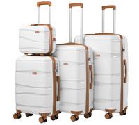 Set 4 Valigie Rivestimento Rigido Polipropilene Bianco Perla Maniglia Telescopic