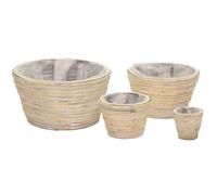 Set 4 Vasi Decorativi Marrakesch Grigio Rattan 15cm Boho Artigianale Vintage