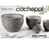 SET 4 VASI VASO PORTA FIORI CERAMICA CACHEPOT ARREDO MODERNO COLOR GRIGIO