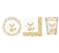 Set 40 pezzi - Kit Coordinato tavola PRIMA COMUNIONE - Colore Bianco e Crema con Calice e spighe - decoro buffet feste - 12 piatti + 12 Bicchieri + 16 tovaglioli