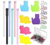 Set 42 Cancelleria di Gatti Carini 6 Colori Note Adesive a Forma di Gatto 30 Graffette a Gattino e 6 Penne Regalo per Amanti di Gatto Accessori Adorabili per Scrivania Ufficio Scuola Lavoro