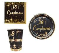 Set 44 pezzi coordinato tavola per Festa Compleanno 18 anni. Piatti, bicchieri e tovaglioli per decorare la tavola per Diciottesimo Compleanno. Addobbi 18 anni