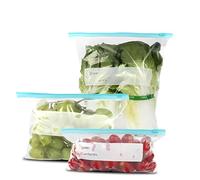 Set 45 sacchetti ermetici per alimenti,Generic sacchetti per alimenti, chiusura doppia Zip, etichetta pre-stampata, 3 misure S-M-L, per conservare, per congelatore, salva freschezza, riutilizzabili