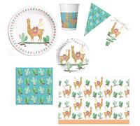 Set 46 pz - Kit coordinato tavolo deserto con LAMA, Cactus - dromedario cammello - coordinato Tavola MONOUSO Festa - set ideale per 8 OSPITI - per feste party di compleanno e qualsiasi occasione
