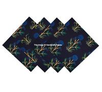 Set 48 Pz Mano Indiano Blocco 100% Cotone Blu Oro Stampa Velo Tessuto Tovaglioli