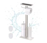 Set 4in1 Bagno Piantana Porta Scopino Rotoli Carta Igienica Metallo 77x30x15 cm