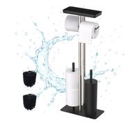 Set 4in1 Bagno Piantana Porta Scopino Rotoli Carta Igienica Metallo 77x30x15 cm