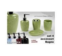 SET 4PZ ACCESSORI BAGNO IN CERAMICA PORTA SAPONE SPAZZOLINO DECORO DESIGN 616297