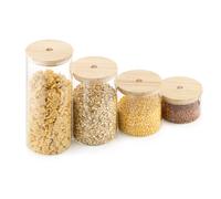 Navaris Set 4x Barattoli Vetro e Bambù - Contenitori 1000ml per Conservazione Alimenti - Barattolo in Vetro e Tappo in Legno con Chiusura in Silicone