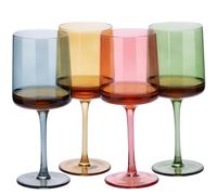 Navaris Bicchieri Vino Set da 4-4X Calici Vino Rosso Bianco - Calice Quadrato con Fondo Piatto - Bicchieri Vetro Multicolor per Acqua Aperitivo Birra Dolce - Verde Blu Ambra Rosa