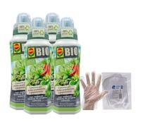 SET: 4x Concime Per PIANTE AROMATICHE E PEPERONCINI, Con Sostanze Nutritive Di Origine Naturale 500ml + 100pz Guanti HDPE Monouso