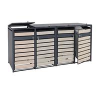 Set 4x copribidoni box spazzatura rifiuti HWC-J81 XL 98x284x117cm acciaio antracite faggio