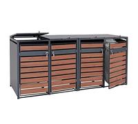Set 4x copribidoni box spazzatura rifiuti HWC-J81 XL 98x284x117cm acciaio inox antracite ciliegio