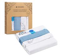 Navaris Set 4x Mussole per Neonato - Misto Cotone e Viscosa - Copertina 80x80cm Extra Soffice e Resistente - Fascia per Allattamento - Bianco/Blu