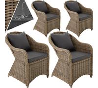 TecTake® Set Sedie Deluxe in Polyrattan, 4 Poltrone da Giardino con Telaio in Alluminio, Comodi Cuscini per Seduta e Schienale, Resistente alle Intemperie, Design Elegante - Naturale