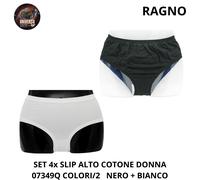 Set 4x Slip Alto Cotone Donna, Nero + Bianco Linea Perfetta 07349Q Ragno