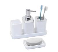 Set 5 accessori da bagno completi con dispenser sapone, porta spazzolino, bicchieri, vassoio da trucco e organizzatori, set moderno per riporre oggetti da bagno