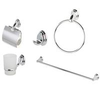 Set 5 accessori da bagno in acciaio e vetro satinato con fissaggio a muro Facile