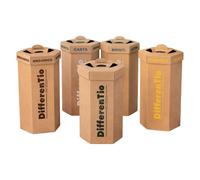 Set 5 Bidoni Raccolta Differenziata 95 Lt in Cartone Kraft con Coperchio, Esagonali, per Uffici Scuole Eventi e Locali - Ekoe
