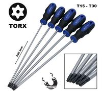 SET 5 CACCIAVITI TORX 300 mm CON FORO CALAMITATI IN ACCIAO FORGIATO T15 -T30